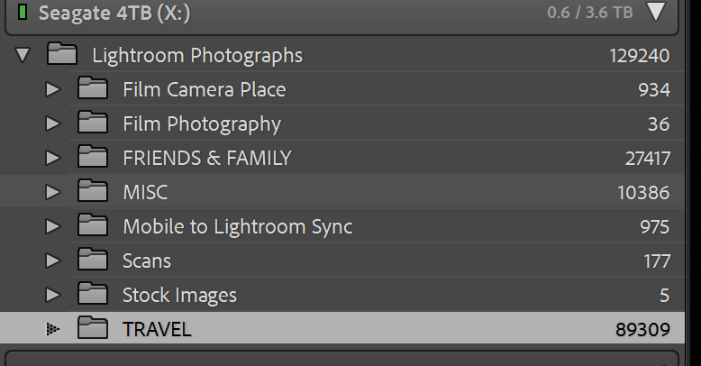 Lightroom catalog with 129,000 images open on desktop screen