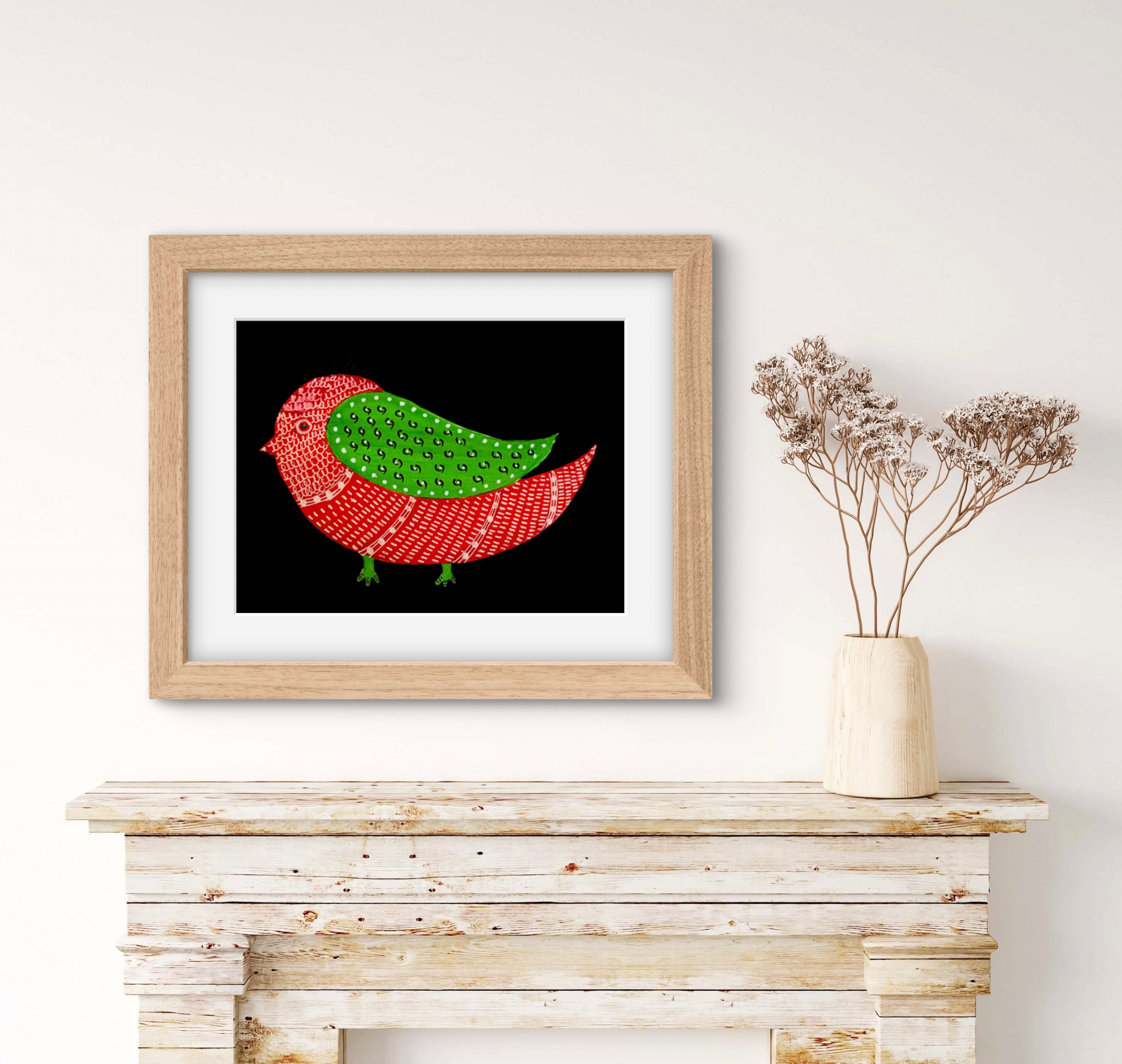 Vibrant Birdie Tribal Gond Art for Kids Room