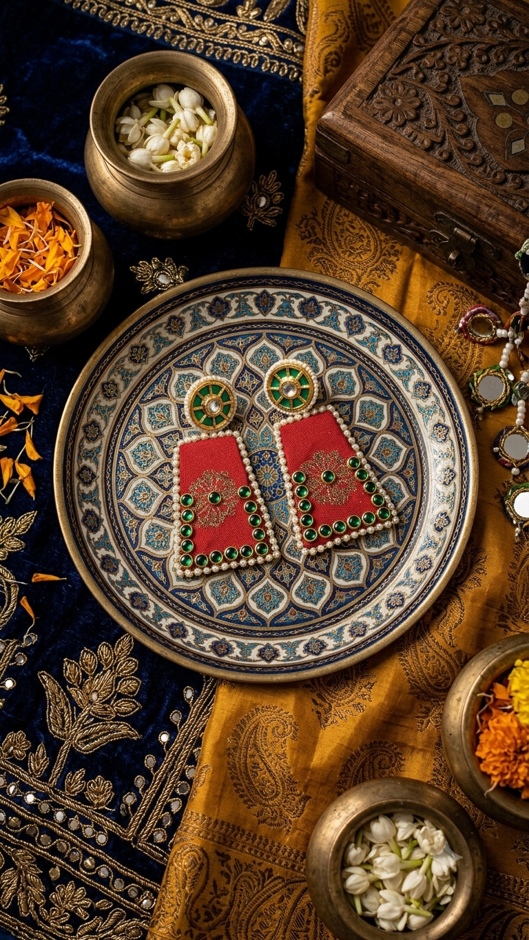 Crimson Lattice Kundan Statement Drops