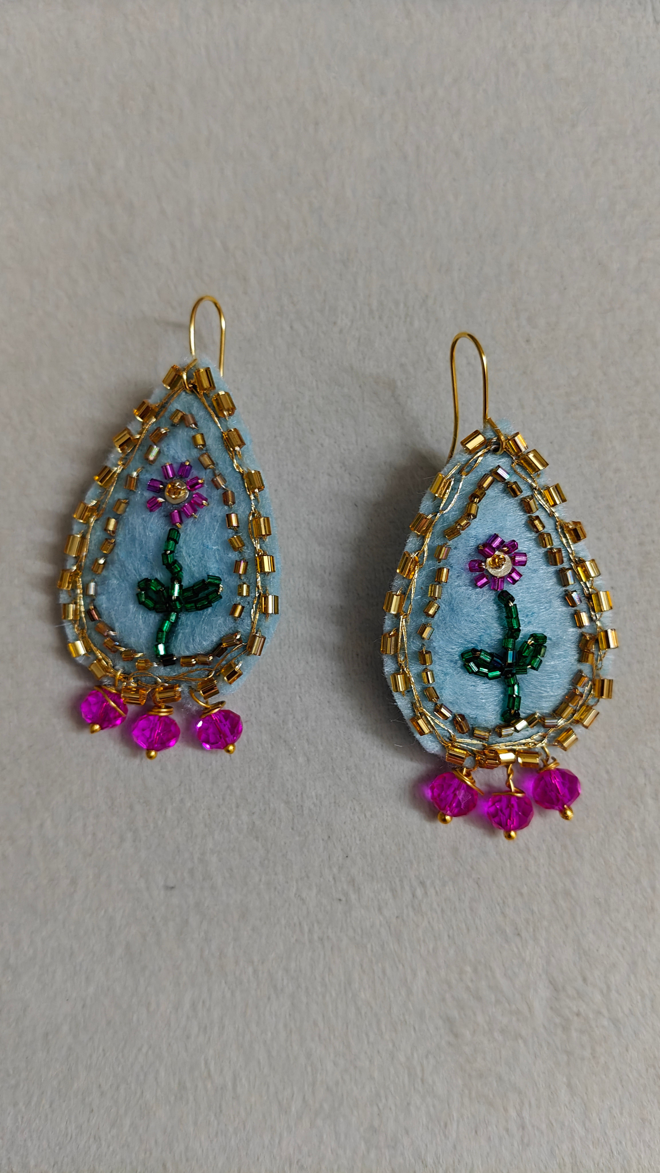 Mayur Emerald & Ruby Dome Jhumkas with floral embroidery
