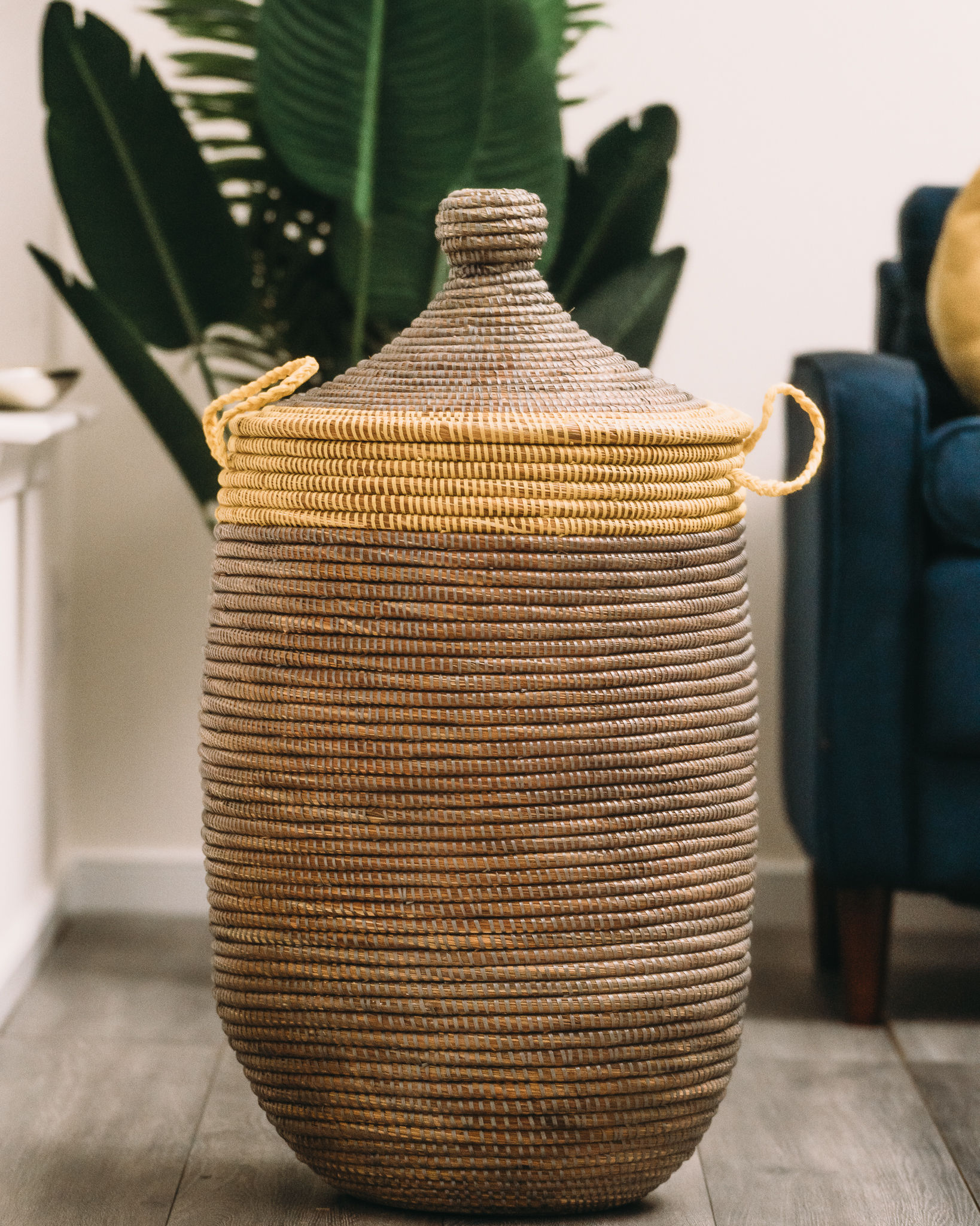 Senegal Medium Hand Woven Basket with Hooded Lid