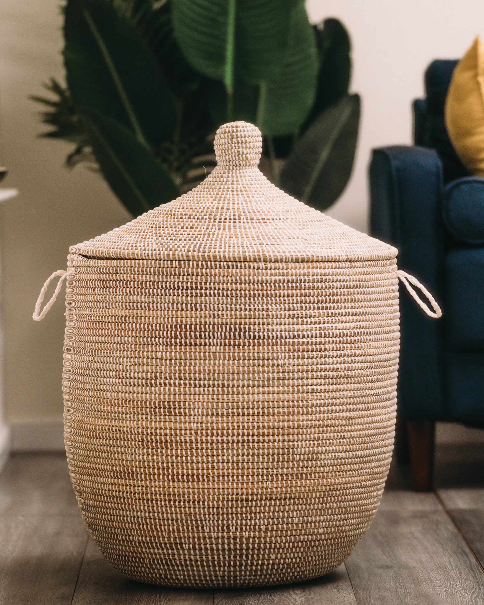 Senegal Large Hand Woven Basket with Hooded Lid