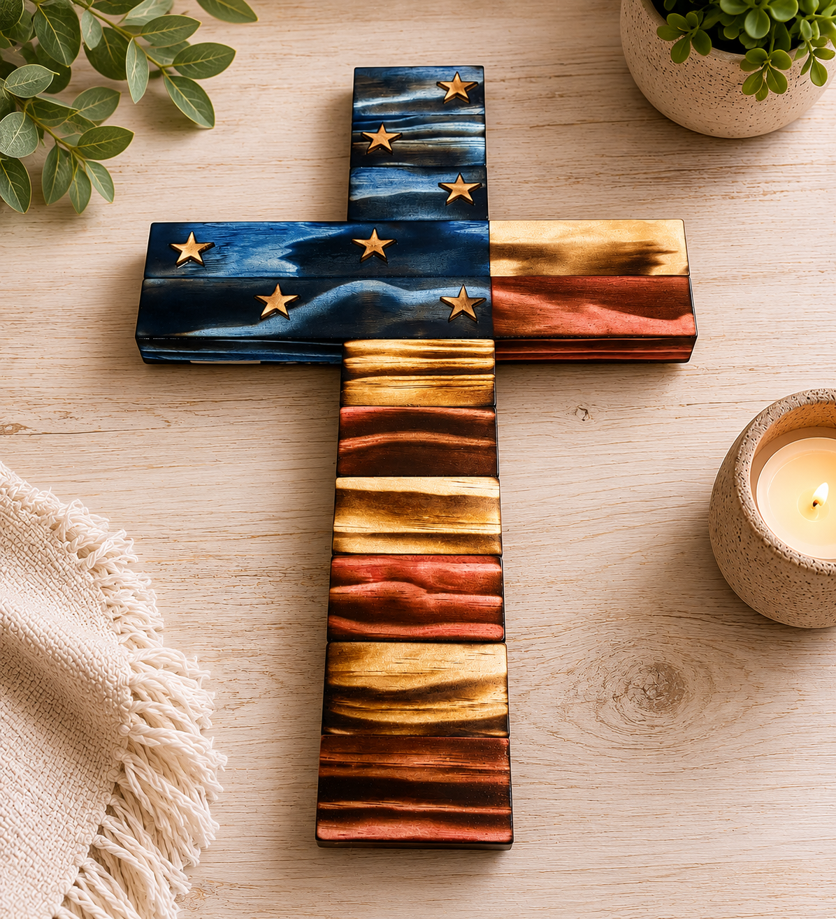 Handcrafted American Flag Cross