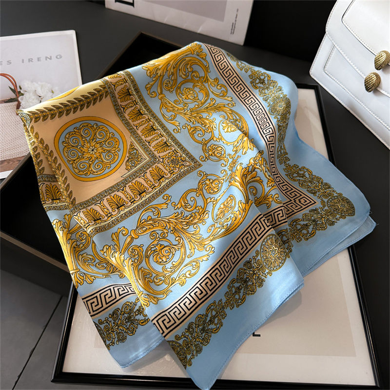 The SilkLuxe Scarf – Satin Silk Feel Square Scarf with Baroque Print