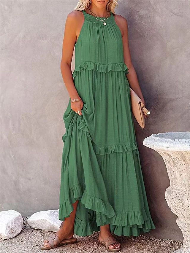 The MykonosTier Dress – Tiered Ruffled Ankle-Length Maxi Dress