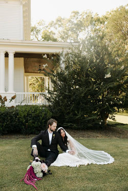 Bride and Groom on the Grounds at Thistledome House