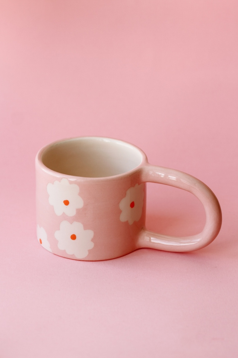 TASSE ROSE FLEURS ORANGES ET BLANCHES ( 20 CL )