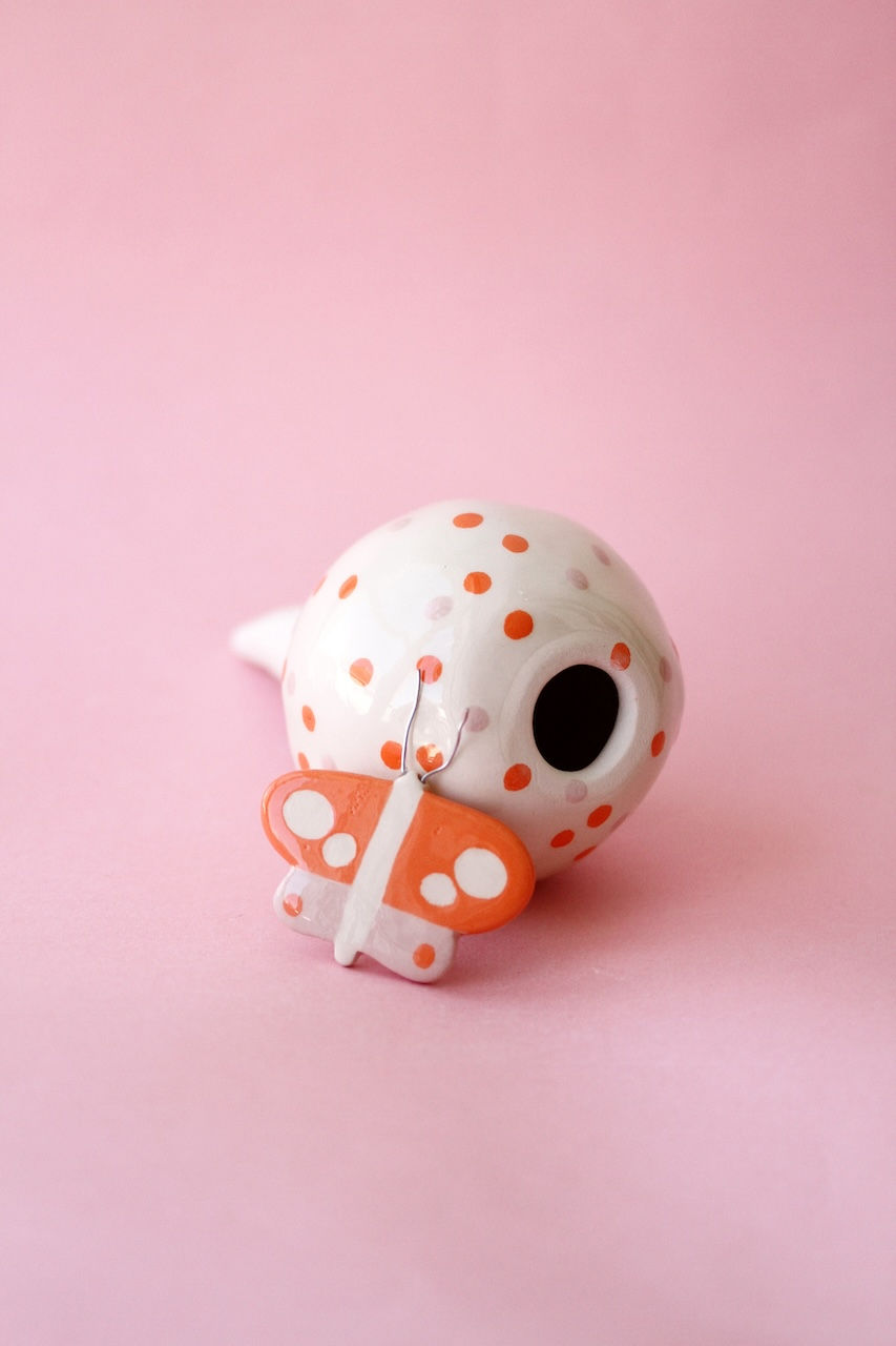 Miniature : PETITE OYA CAPUCHON PÉPILLON ORANGE ET ROSE