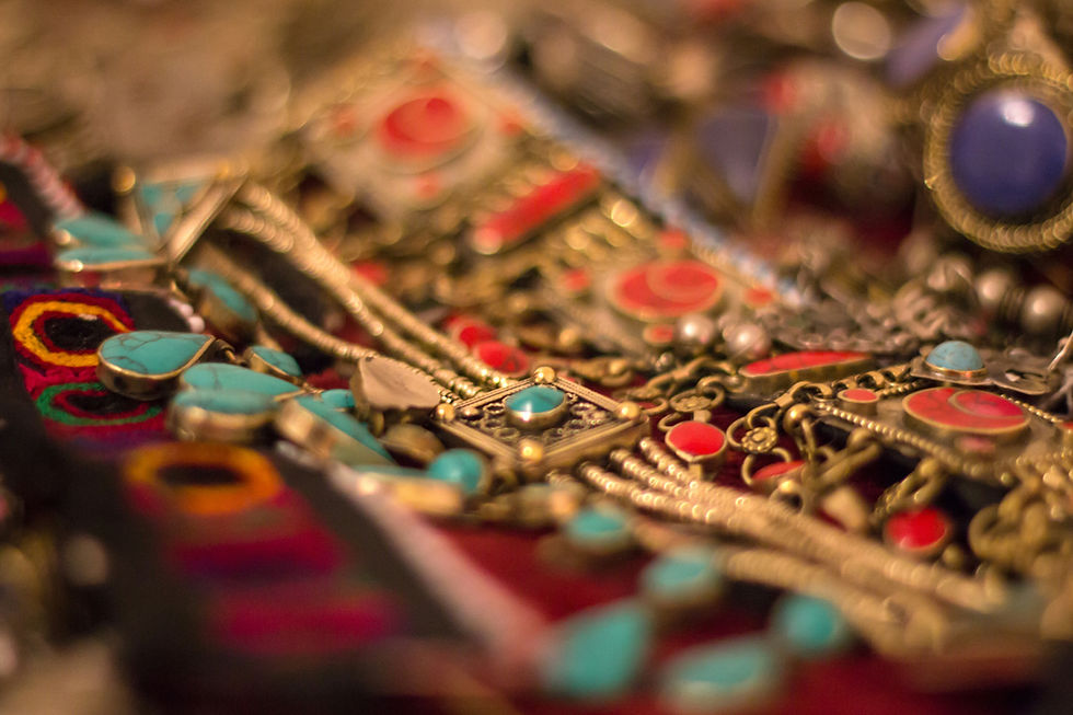 Traditional Afghan jewelry with semi-precious stones.