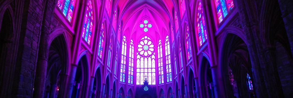 soft focus gothic cathedral catholic church stained glass painting aesthetic vaporwave col