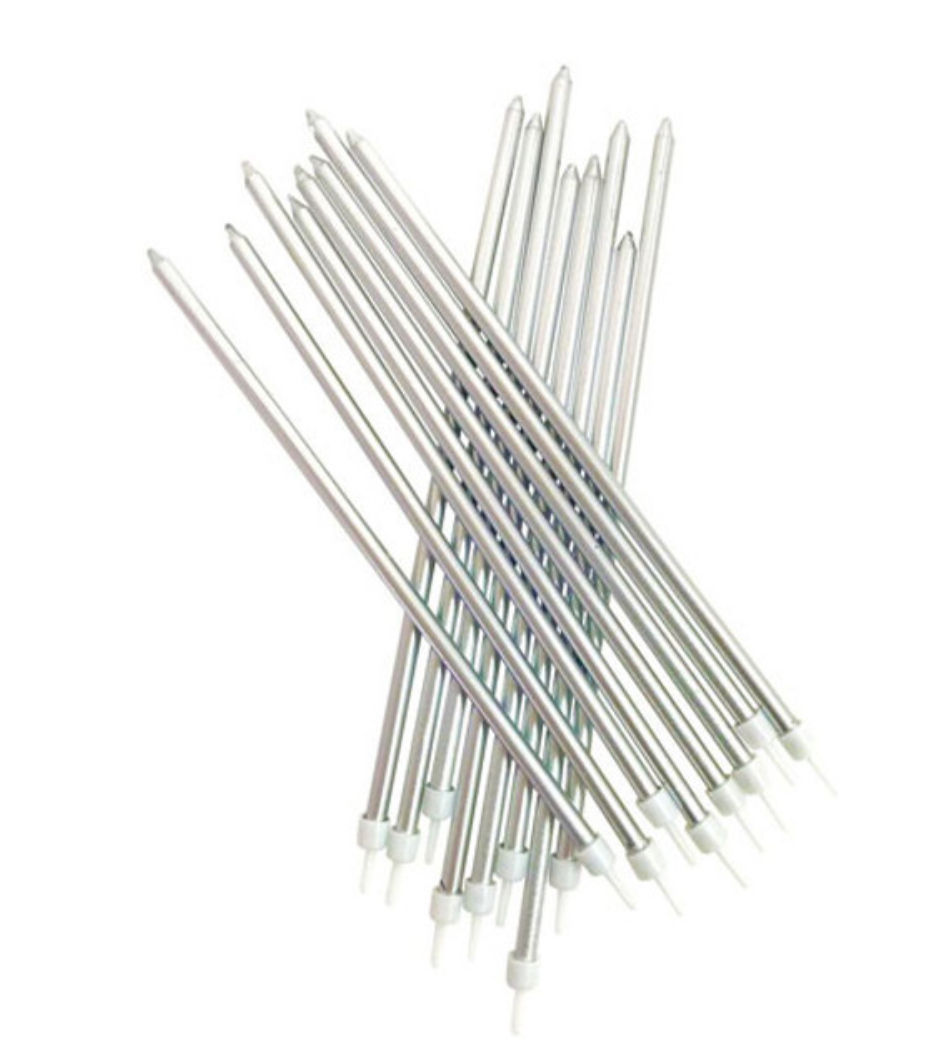 Tall Silver Birthday Candles