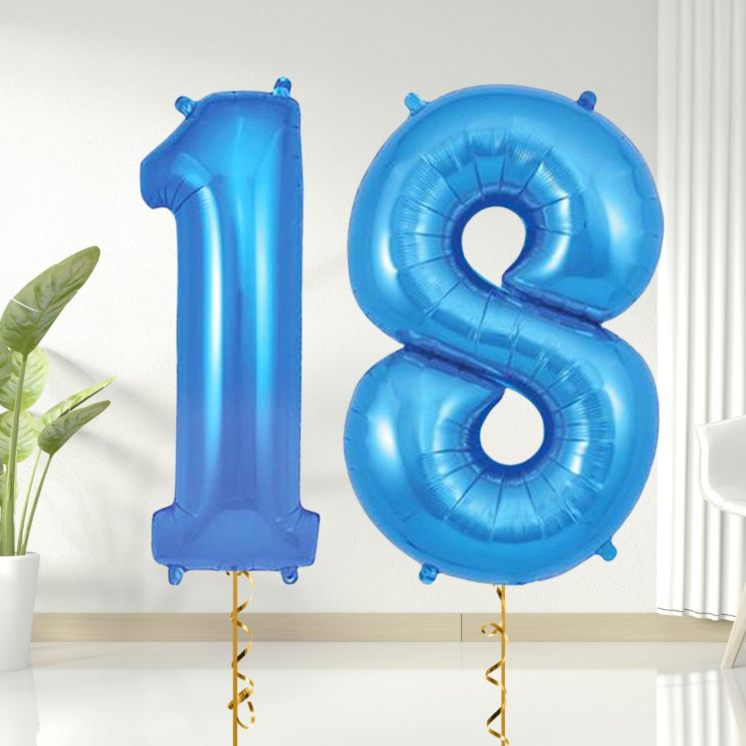 Bright blue number balloon 18 for 18th birthday