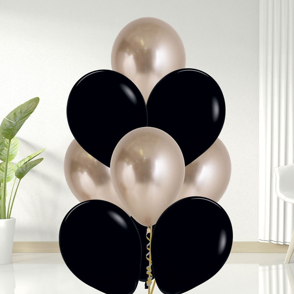 Black and Champagne Balloon Bouquet filled with helium for delivery in Guildford