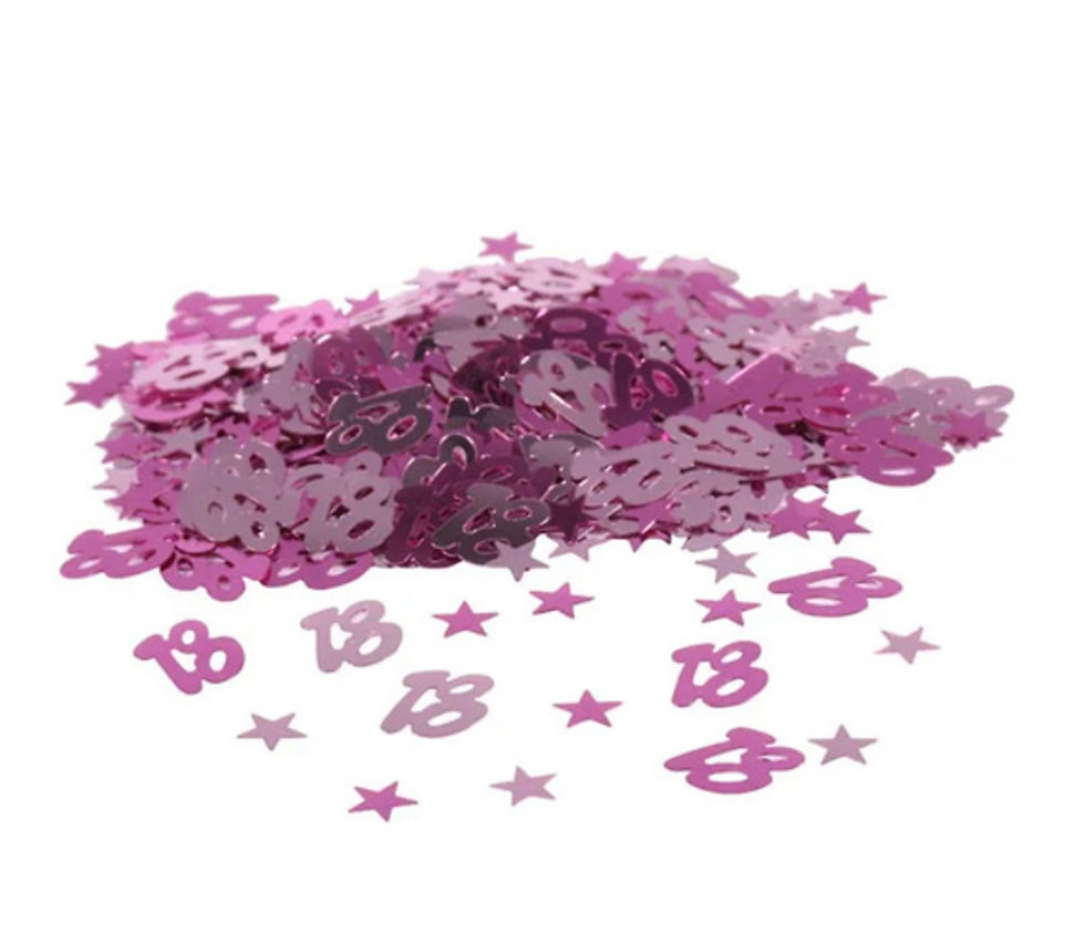 silver and pink table confetti in for 18th birthday celebration