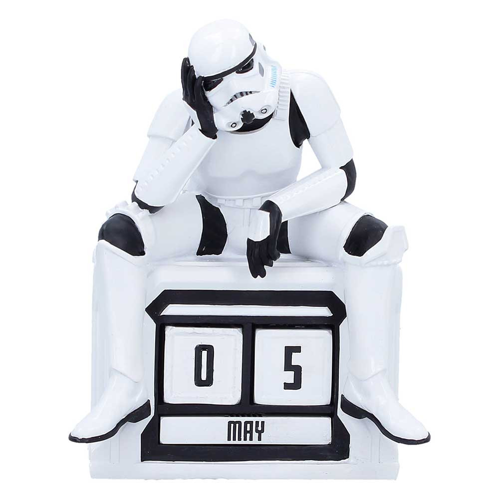 The Stormtrooper What a Day Perpetual Calendar is a witty and functional decor piece featuring a fed-up trooper slumped on a black and white crate, perfectly capturing that ‘over it’ feeling. Cast in durable resin and hand-painted with care, the crate holds an interchangeable block to display the date all year round. Packaged in a full colour branded box, it’s ready to gift or display. Ideal for sci-fi lovers, office workers, and anyone who enjoys a bit of humour on their desk. A fun, relatable way to keep track of the days, even the rough ones.