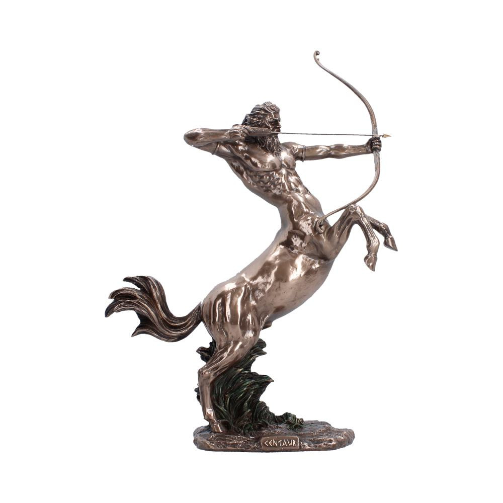 A striking 36.6cm tall Centaur figurine from Nemesis Now, capturing the raw power and movement of this legendary mythical being. Featuring intricate bronze-coloured detailing, a dynamic combative stance with the centaur rearing on his hind legs mid-arrow release, and a sturdy, rocky textured base with ‘Centaur’ emblazoned across the front. Packaged securely to protect its fine craftsmanship and ensure it arrives in perfect condition. Ideal for fantasy enthusiasts, mythology lovers, and collectors of statement decor, this bold sculpture makes an eye-catching centrepiece that will elevate your display and bring heroic energy into your space.