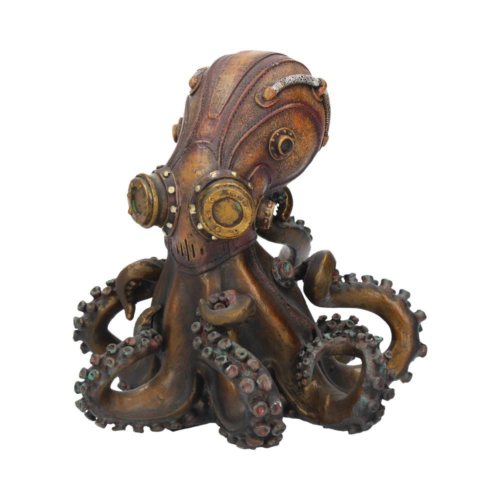 Cast in the finest resin before being given a bronze finish and hand-painted, this intrepid cephalopod comes from alternative brand Nemesis Now. Sitting upright on curling tentacles, this octopus wears a brass helmet shaped to fit their head, eyes peering through bronze portholes. Ready to venture onto land in search of new horizons, this adventurous terranaught looks good exploring any room of your house!
