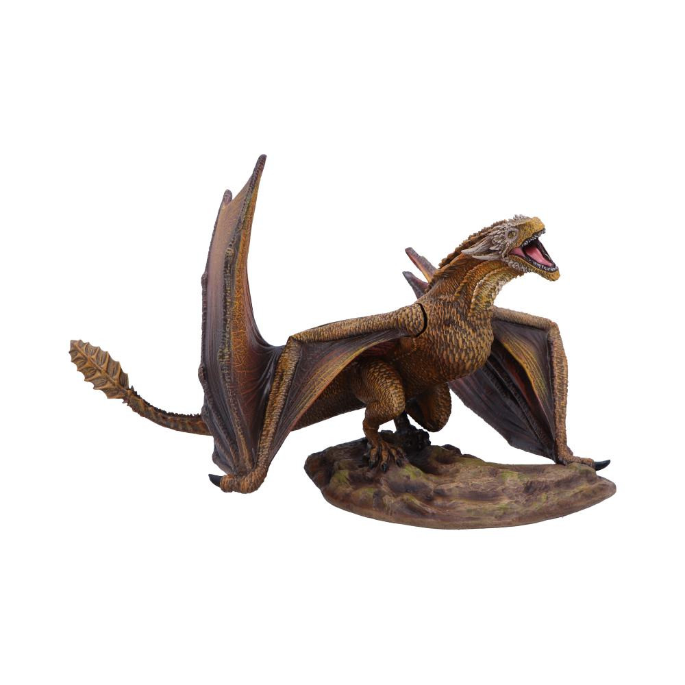 This officially licensed Game of Thrones Viserion figurine is a stunning hand-painted resin collectible, capturing the dragon in a powerful stance—head raised, mouth open in a shriek, wings pressing against the ground as he surges forward. For secure shipping and easy setup, the figurine includes removable wings and comes packaged in a Game of Thrones-branded colour box. A perfect choice for collectors and fantasy enthusiasts alike.