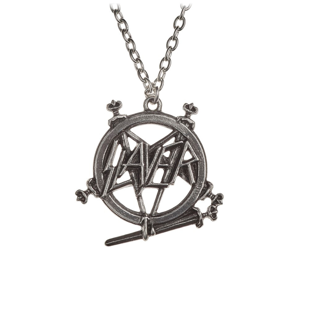 Adapted from Slayer's debut, 1983 "Show No Mercy" album cover, the logo is formed of a semi-pentagram of swords beneath a circle and the band logo.