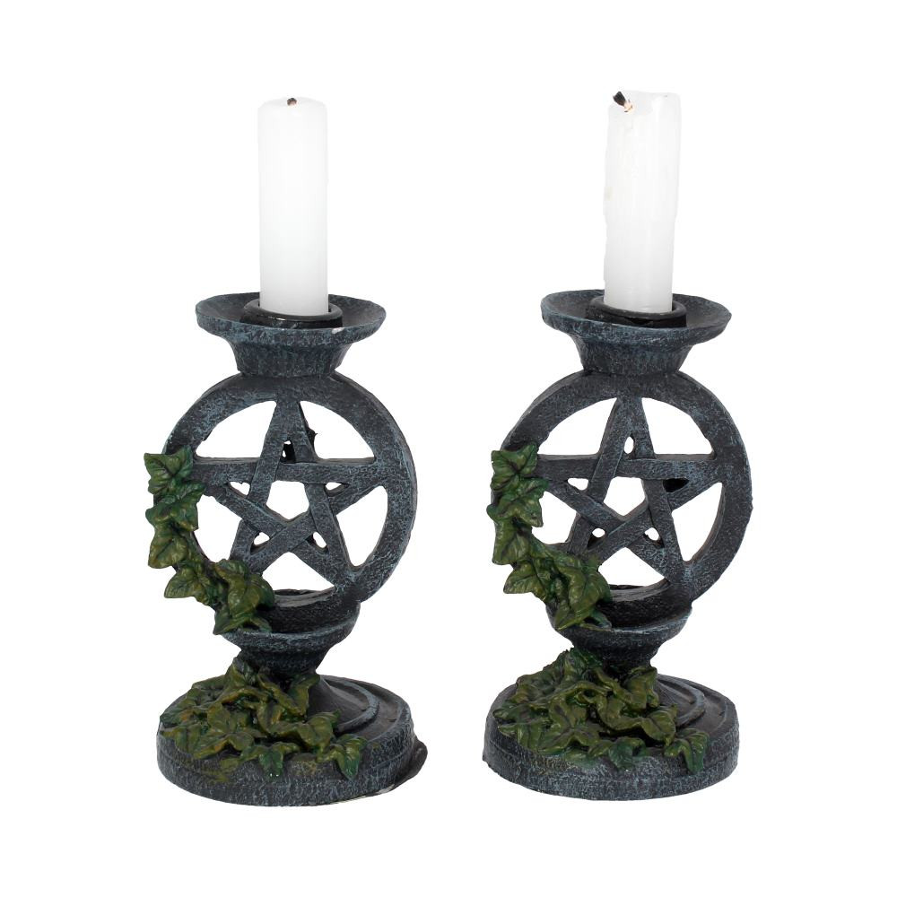 Entwined in climbing ivy, this pair of candlesticks are perfect for adding a magical touch to any dining table or living room. From alternative brand Nemesis Now's giftware collection, they are cast in high-quality resin and rise to include a circle enclosing a pentagram, covered with tendrils of ivy. Perfect for a dining table, a bedroom, or an altar, or for simply turning down the lights and setting a more relaxed mood, this set of 2 candlestick holders is a wonderful gift for the mystic or romantic in your life