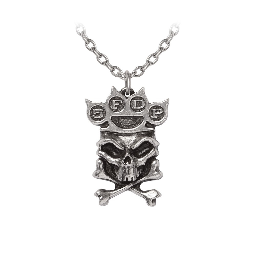 Carry the unmistakable symbol of Five Finger Death Punch wherever you go with this officially licensed pendant. Featuring the band's legendary skull and knuckle-duster emblem, this striking design captures the raw energy, resilience and attitude that have become synonymous with 5FDP. Richly detailed and cast in fine English pewter, the pendant makes a powerful statement for dedicated fans and collectors alike. Suspended from a quality chain and handmade in England, this distinctive piece celebrates one of modern metal's most iconic visual identities. Key Features • Officially licensed Five Finger Death Punch merchandise • Features the iconic skull and knuckle-duster emblem • Handmade in fine English pewter • Designed and crafted in England • Supplied on a quality chain • Detailed sculptural finish • Ideal for fans, collectors and alternative fashion enthusiasts