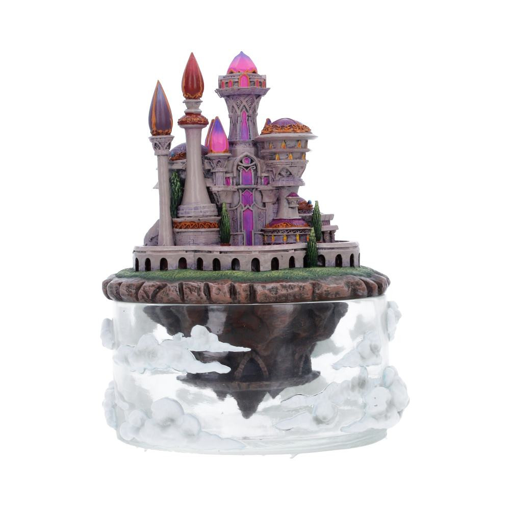 The World of Warcraft of Dalaran Box is an officially licensed collectible from Nemesis Now, standing 19.6cm tall and beautifully capturing the magical, flowing city from the game. Cast in hand-painted resin, the detailed city sits atop a circular, clear base adorned with clouds, creating a stunning floating effect, and the removable city top allows the base to be used for storing small keepsakes. The piece is packaged in a secure, branded box, making it ideal for gifting or display. Perfect for World of Warcraft fans, gamers, and fantasy collectors, this unique item combines functionality with a striking design. Bring a piece of Azeroth into your home with this enchanting Dalaran Box, perfect for display or keeping your treasured trinkets.