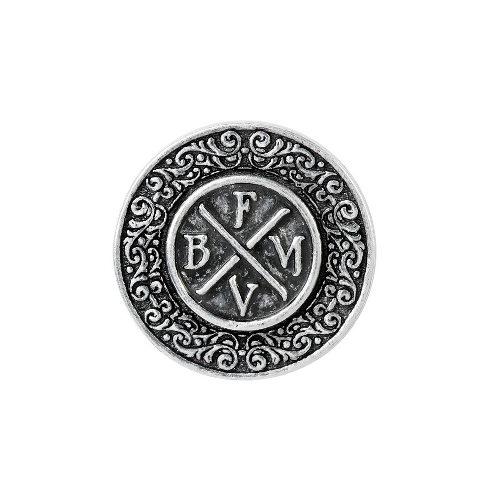 A 3D sculpted pewter pin badge with clutch pin.