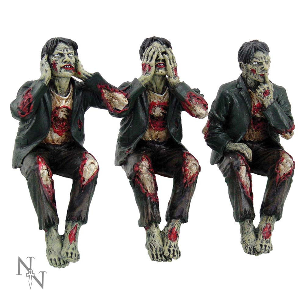 From alternative brand Nemesis Now, these blood thirsty Zombies are trying to better themselves. Sitting side by side, they perch on the edge of any shelf. One covers his eyes with his flesh-rotted hands, another covers their mouth with a singular finger while menacing staring forwards, while the third protects his ears. Illustrating the ancient wisdom 'See no evil, hear no evil, speak no evil', these Zombies are cast in high-quality resin before being expertly hand-painted.