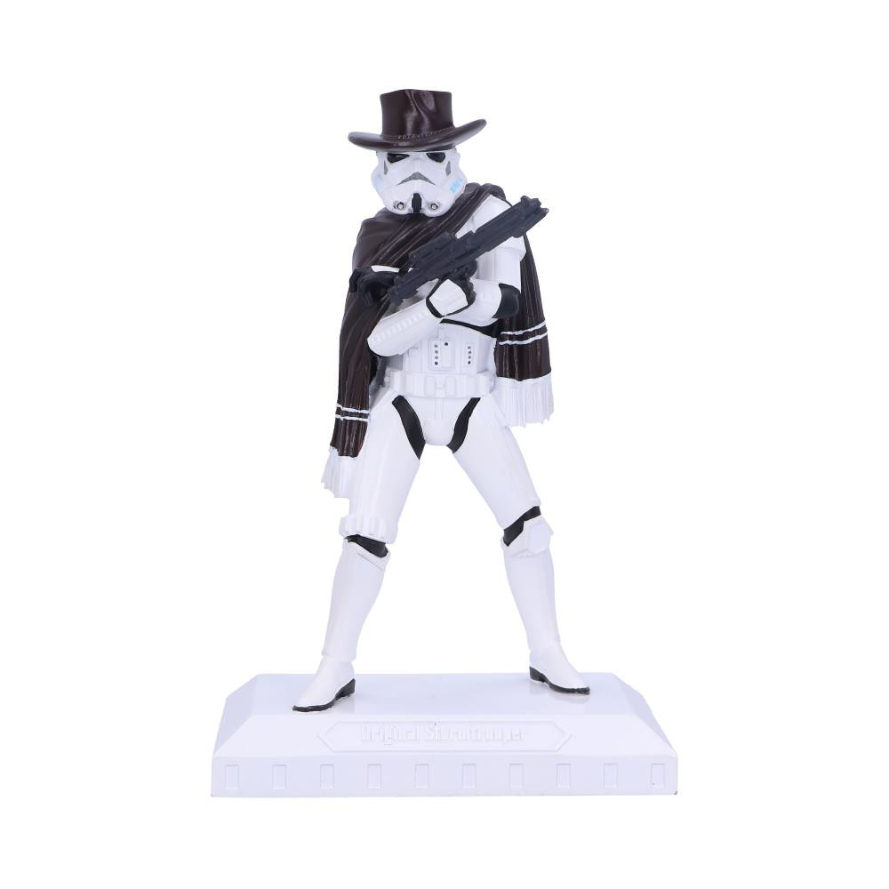 Known for their white suits and shocking aim, the Stormtrooper is easily noticeable by all! Based on the original moulds created by Andrew Ainsworth of Shepperton Design Studios, Nemesis Now's range of Original Stormtrooper merchandise captures their character and are as close as it gets to the original film props. Here we can see a Stormtrooper who has been inspired by the spaghetti westerns of the 1960s. Wearing a cowboy hat, western style poncho and holding his infamous blaster, this Stormtrooper is ready to find his fortune. Cast in the finest resin before being expertly hand-painted, The Good, The Bad and The Trooper will make the perfect addition to any movie merchandise store.