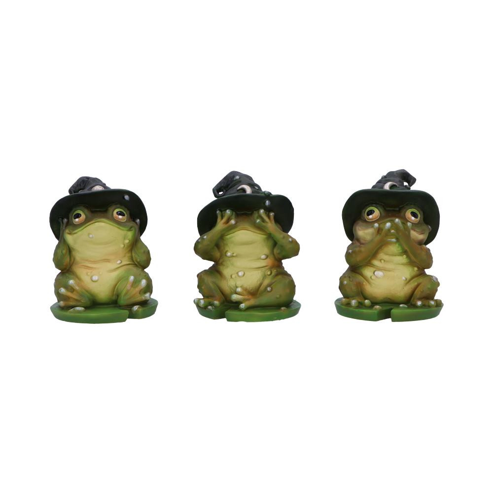 Introducing Three Wise Toads, a delightful set of toad figurines donning wizard hats and embodying the timeless wisdom of the three wise monkeys. Each toad adopts one of the classic poses: see no evil, hear no evil, and speak no evil, with their hands respectively covering eyes, ears, and mouth. Designed by the talented in-house team at Nemesis Now, these enchanting figurines are meticulously cast in high-quality resin and hand-painted with exquisite detail. Safely packaged in multiple protective layers, they arrive at your doorstep in pristine condition. Perfect for animal lovers and enthusiasts of witchy and eccentric decor, these unique and intricate toad figurines are sure to be a captivating conversation starter in any home.