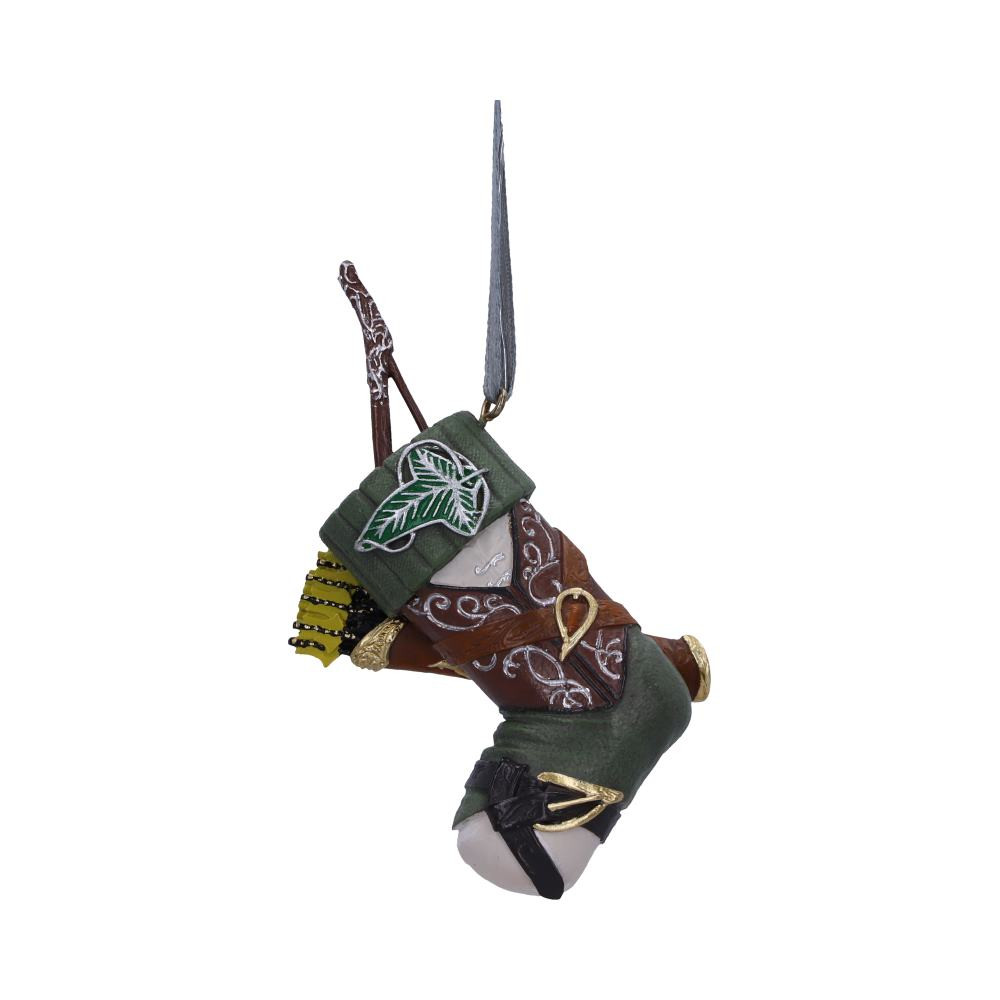 Travel the mystical worlds of Middle Earth with this officially licensed Lord of the Rings Legolas Stocking Hanging Ornament. Inspired by Legolas's mossy green cloak and patterned tunic, this hanging ornament features the instantly recognisable Leaf of Lorien, alongside his longbow and arrows which can be seen emerging from the stocking. Cast in the finest ‘Elvish’ resin before being expertly hand-painted, this exquisitely designed piece is the perfect addition to any Lord of the Rings collection.
