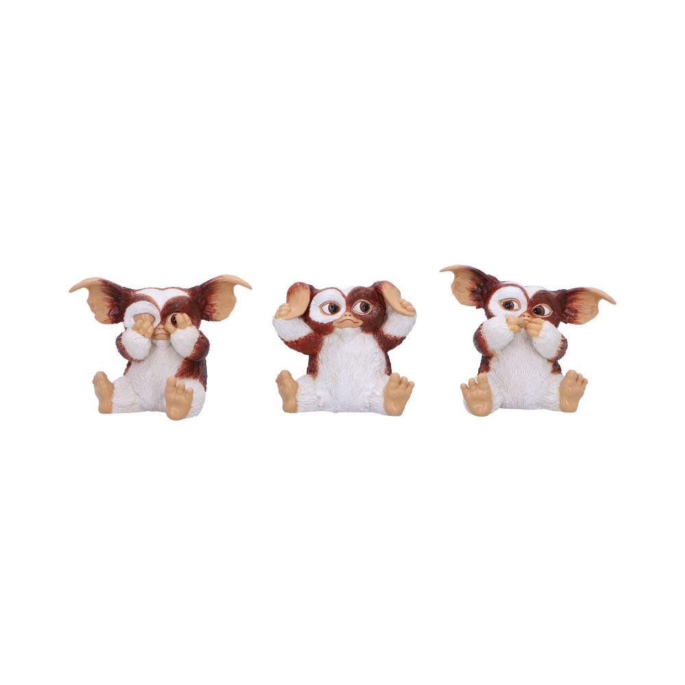 This decorative set features three character figures inspired by the classic "Three Wise Monkeys" concept. Each resin piece shows the same furry character in different poses—covering eyes, ears, and mouth respectively. The detailed brown and white fur texturing and expressive features showcase quality craftsmanship throughout. These collectible figures appeal to pop culture enthusiasts and those seeking unique decorative accents. The nostalgic character design makes these pieces particularly popular among collectors and fans of '80s entertainment. The set works well as a complete display or as individual pieces, offering versatile merchandising options for various retail environments.