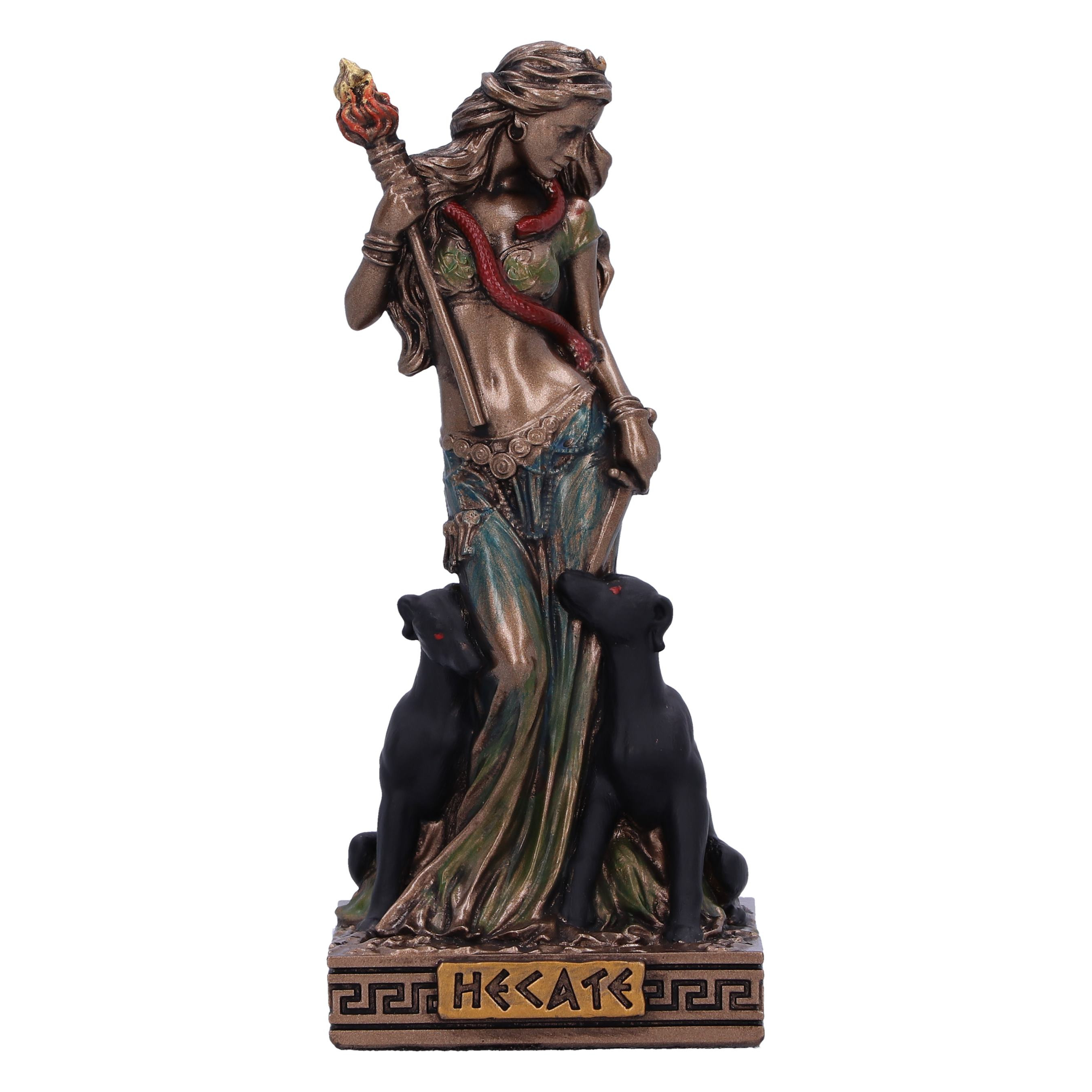 Unveil the mystique and power of ancient mythology with our mini Hecate Moon Goddess figurine. A delicate yet commanding representation of the revered goddess of magic, crossroads and the moon, this figurine encapsulates the essence of strength and mystery. For those who appreciate the allure of ancient mythology and goddess symbolism, this figurine is ideal for any altar, shelf or sacred space.