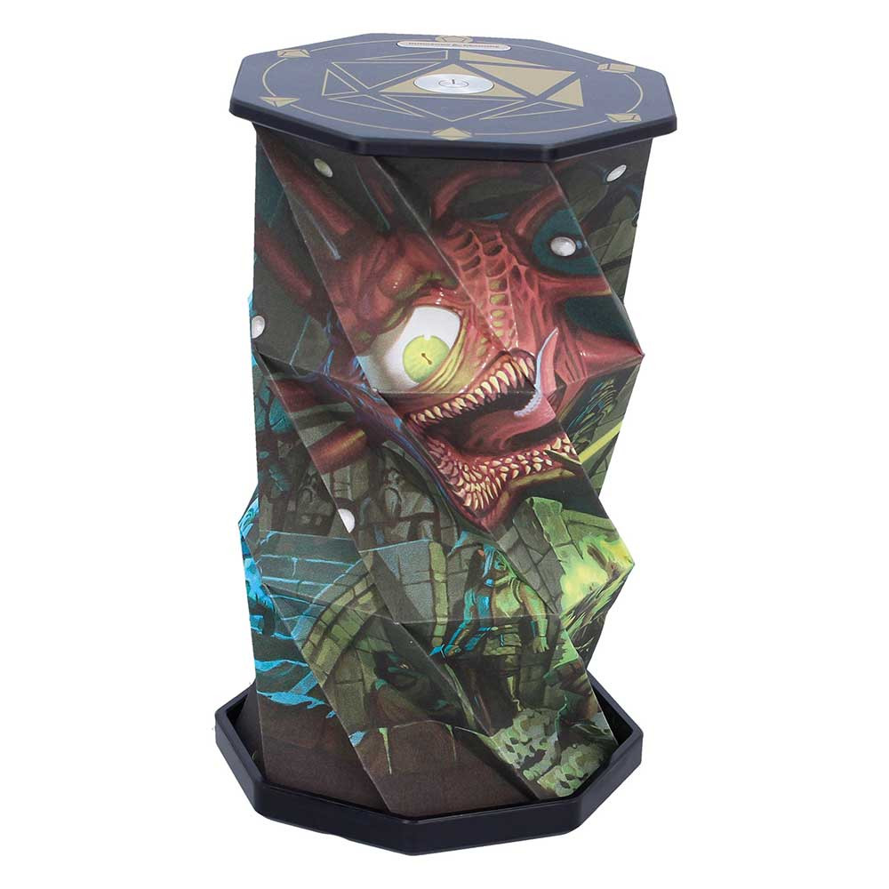 The Dungeons & Dragons Beholder Popglow Lamp is a compact, collapsible LED lamp that brings fantasy to light, literally! Featuring a vibrant official artwork of a fierce battle against a beholder, this portable lamp includes dimmable lighting, a USB rechargeable cable, and a clever design that folds for easy storage. Packaged in a sleek, Popglow box, it’s perfect for gifting or displaying. Ideal for D&D players, fantasy fans, and collectors alike, this eye-catching lamp adds an adventurous glow to any gaming setup or fan’s space.