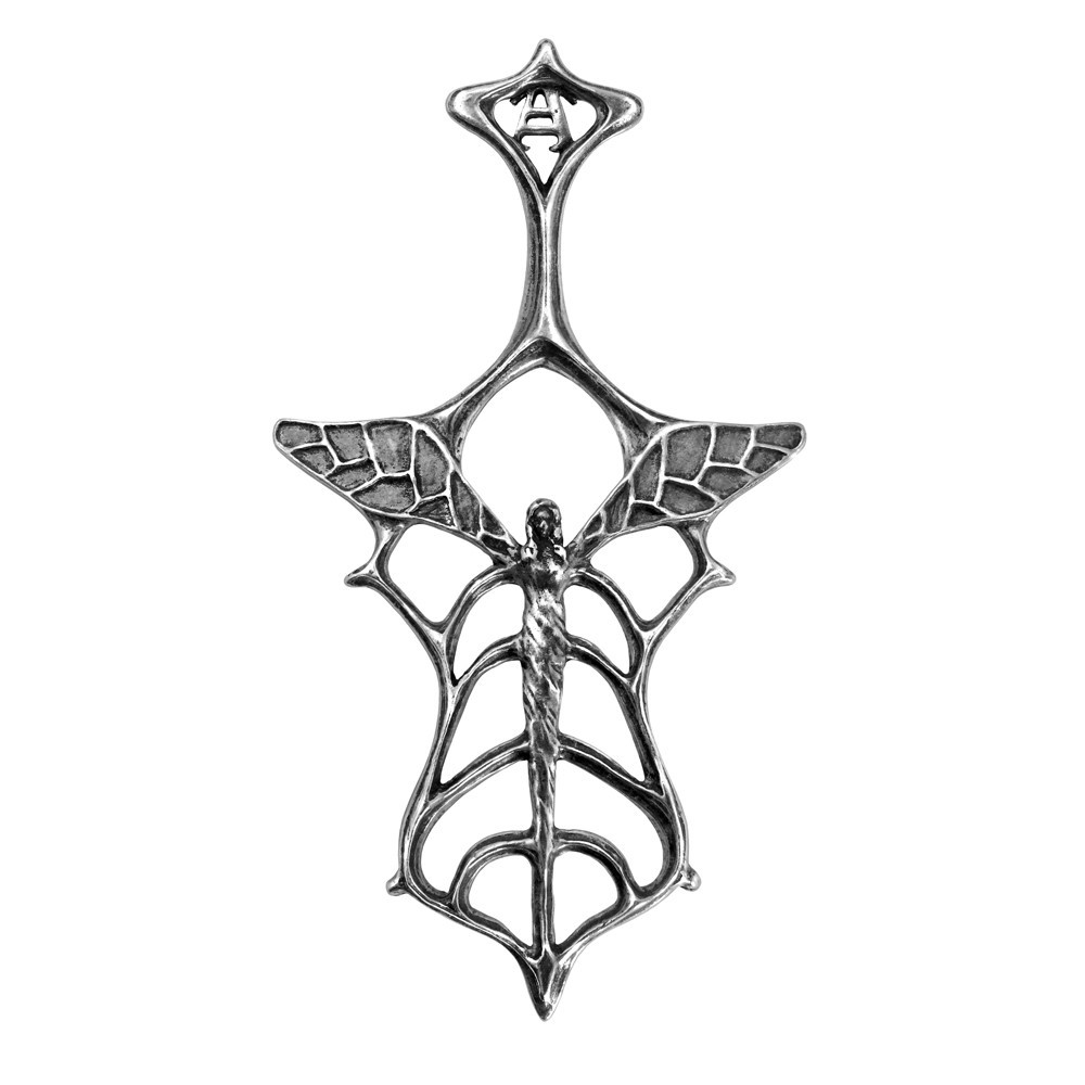 Traditionally ornate pewter sugar cube holder in the form of an art nouveau natural fairy, for straining cool water down into the absinthe.