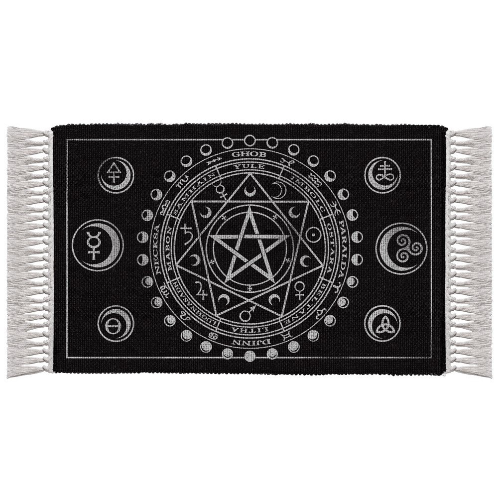 Ideal for the ceremonial altar or sacred place where your spell weaving will be enhanced by a magical circle encompassing elemental rulers, sabbats and feasts which conjoin to turn the wiccan wheel of time.