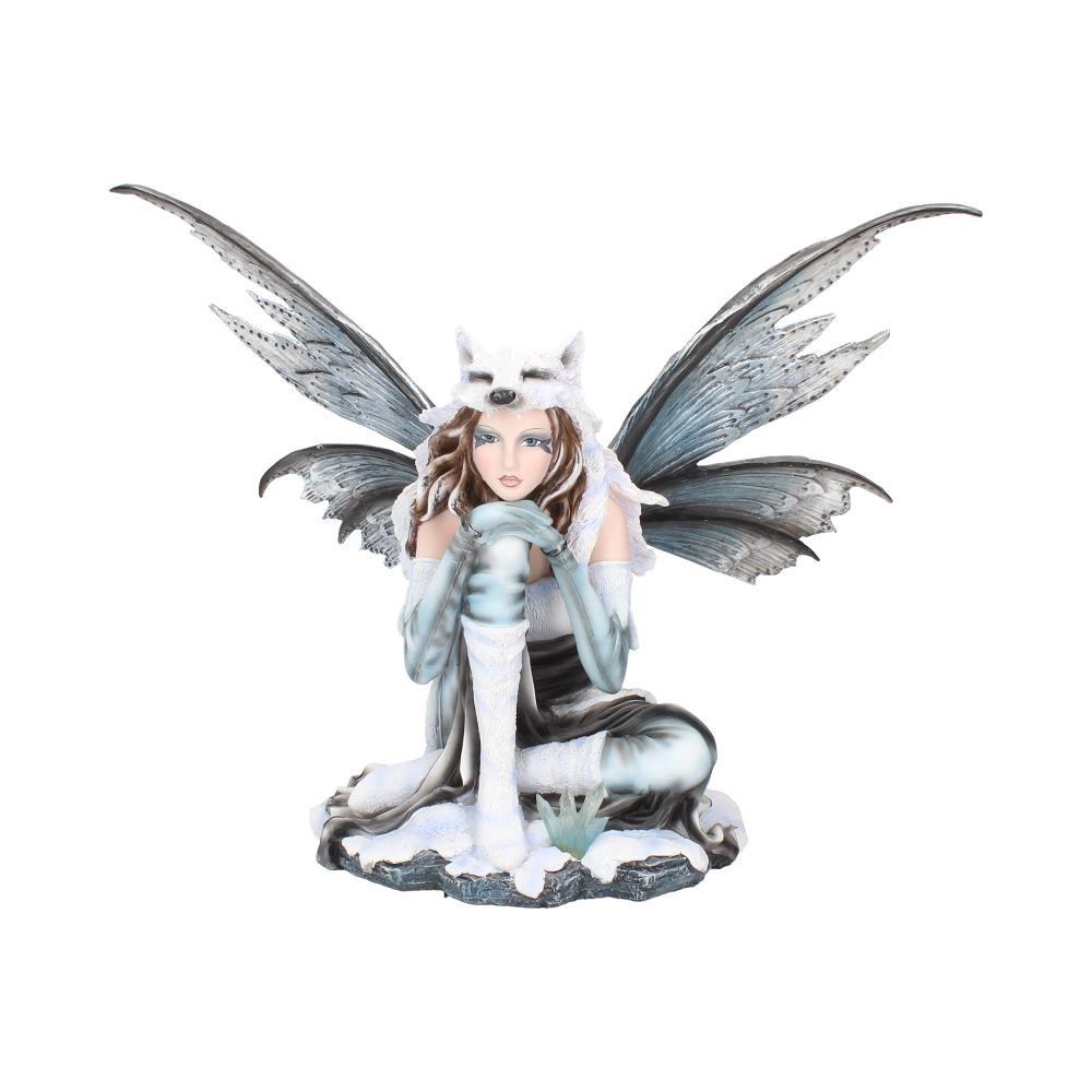 Sitting contentedly on the ground, Fae-Lore rests. She wears long grey leggings underneath a white dress. Her hair flows over her tiny frame, while her large ice-like wings take centre stage. On her head she wears the skins of a winter wolf, the only thing that can keep away the harsh chill of winter. Cast in the finest resin before being hand-painted, this figure from Nemesis Now is perfect for anyone who seeks to find magic in everyday life.