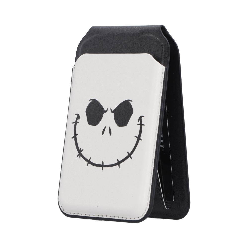 The Nightmare Before Christmas Jack Magsafe Card Holder is a versatile accessory that combines a magnetic wallet and phone stand in one sleek design inspired by the iconic film. Compatible with Magsafe phones and cases, it features strong built-in magnets, a slim profile for carrying essential cards, and a convenient stand function for hands-free viewing. Finished in a striking black-and-white design with an illustration of Jack Skellington’s face, it is packaged in branded retail packaging, making it ideal for fans, collectors, and gift buyers alike. Keep your essentials secure while bringing a touch of Halloween Town style to your everyday phone use.