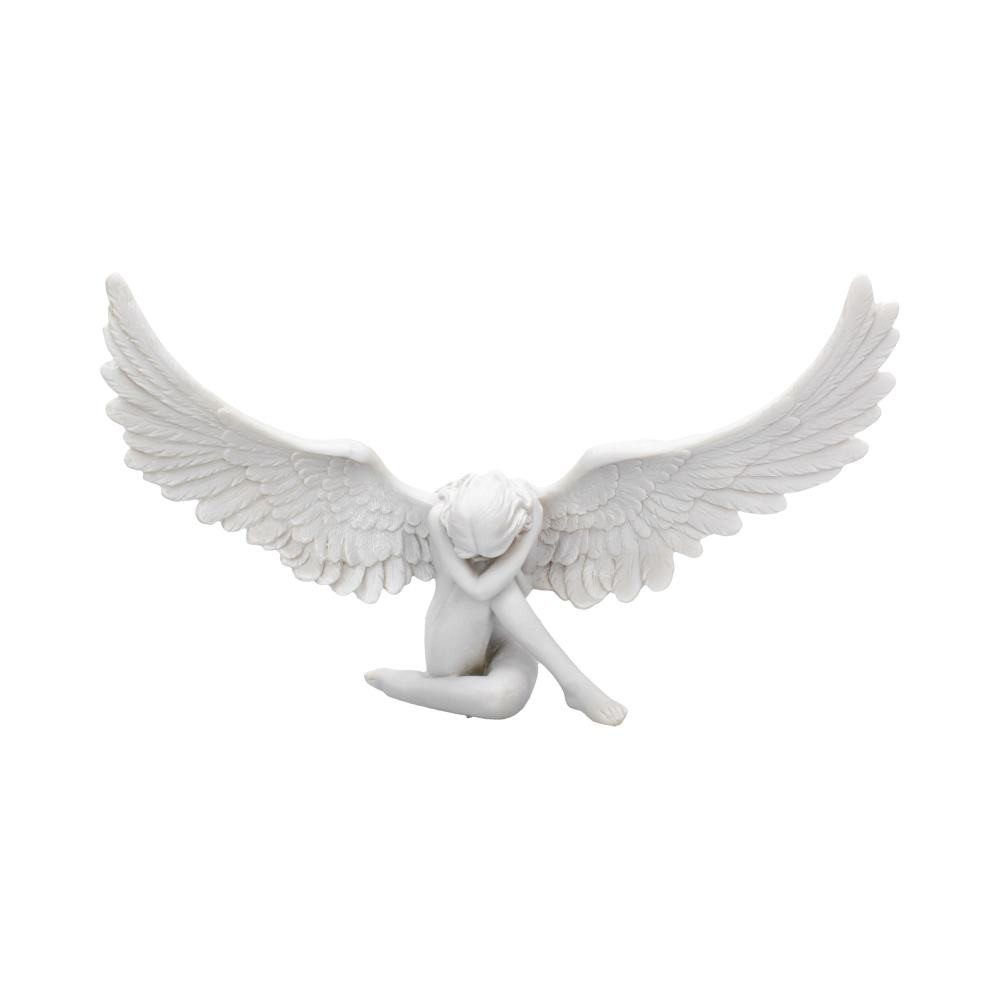 Bring a touch of ethereal beauty into your home with the Angels Sympathy figure. Sitting on the ground, this naked Angel clutches her body and bows her head as if grieving the lost of someone dear. Her large wings spread at either side of her form and look as though they are about to wrap around her to keep her protected. Given a distressed finish, this piece is simple yet extremely elegant. Cast in the finest resin before being hand-painted, this piece would make the perfect addition to any heavenly abode.