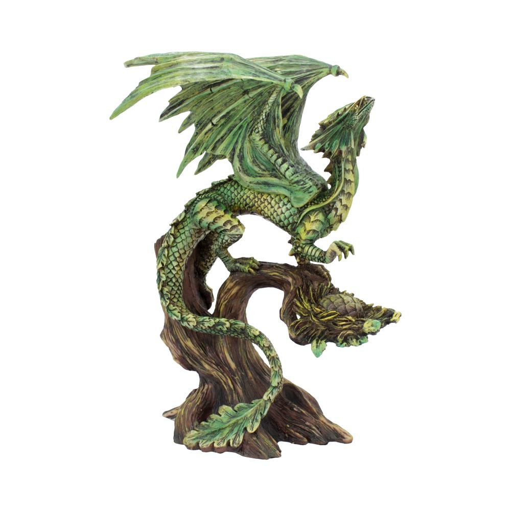 From Gothic and Fantasy artist Anne Stokes comes the Age of Dragons range. The figurine depicts the adult Forest Dragon stood atop a large tree. Her wings are raised behind her as she looks up to the sky, making it easy to define the emerald scales that cover her body. A small egg rests in a nest on the tree, made from branches and foliage. Cast in the finest resin before being hand-painted, this product is perfect for any Dragon enthusiast.