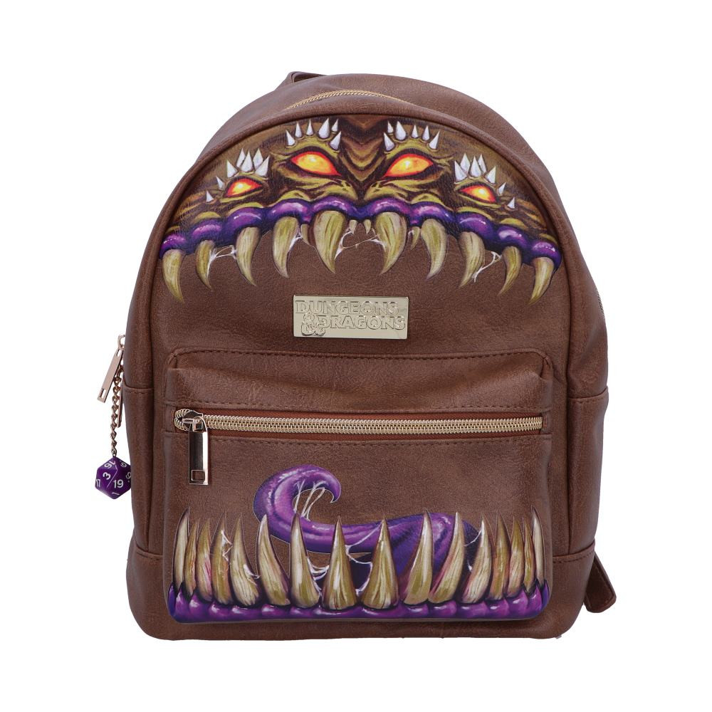 Upgrade your gaming gear with Nemesis Now's officially licensed Dungeons & Dragons Backpack. This meticulously crafted backpack boasts embossed details that bring the Mimic and its salivating mouth to life. With a metal engraved logo and a D&D die attached to the zipper, this backpack is the ultimate accessory for avid adventurers. Stay organised and stylish as you carry your essentials to your next tabletop quest.