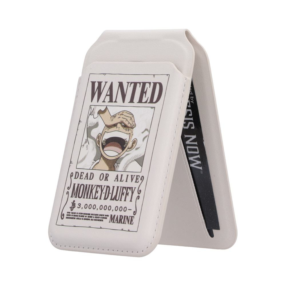 The One Piece Luffy Wanted Poster Magsafe Card Holder is a versatile 2-in-1 accessory that combines a slim wallet and adjustable phone stand in one compact design. Featuring strong built-in Magsafe-compatible magnets, it securely attaches to compatible phones while holding essential cards and easily converts into a hands-free stand for portrait or landscape viewing. The white finish is detailed with Monkey D. Luffy’s iconic wanted poster on the back for a bold anime-inspired look. It is packaged securely to help ensure it arrives in excellent condition and is ideal for One Piece fans, anime collectors, and smartphone users seeking practical Magsafe accessories. Add everyday convenience and standout character style to your phone with this functional wallet stand.