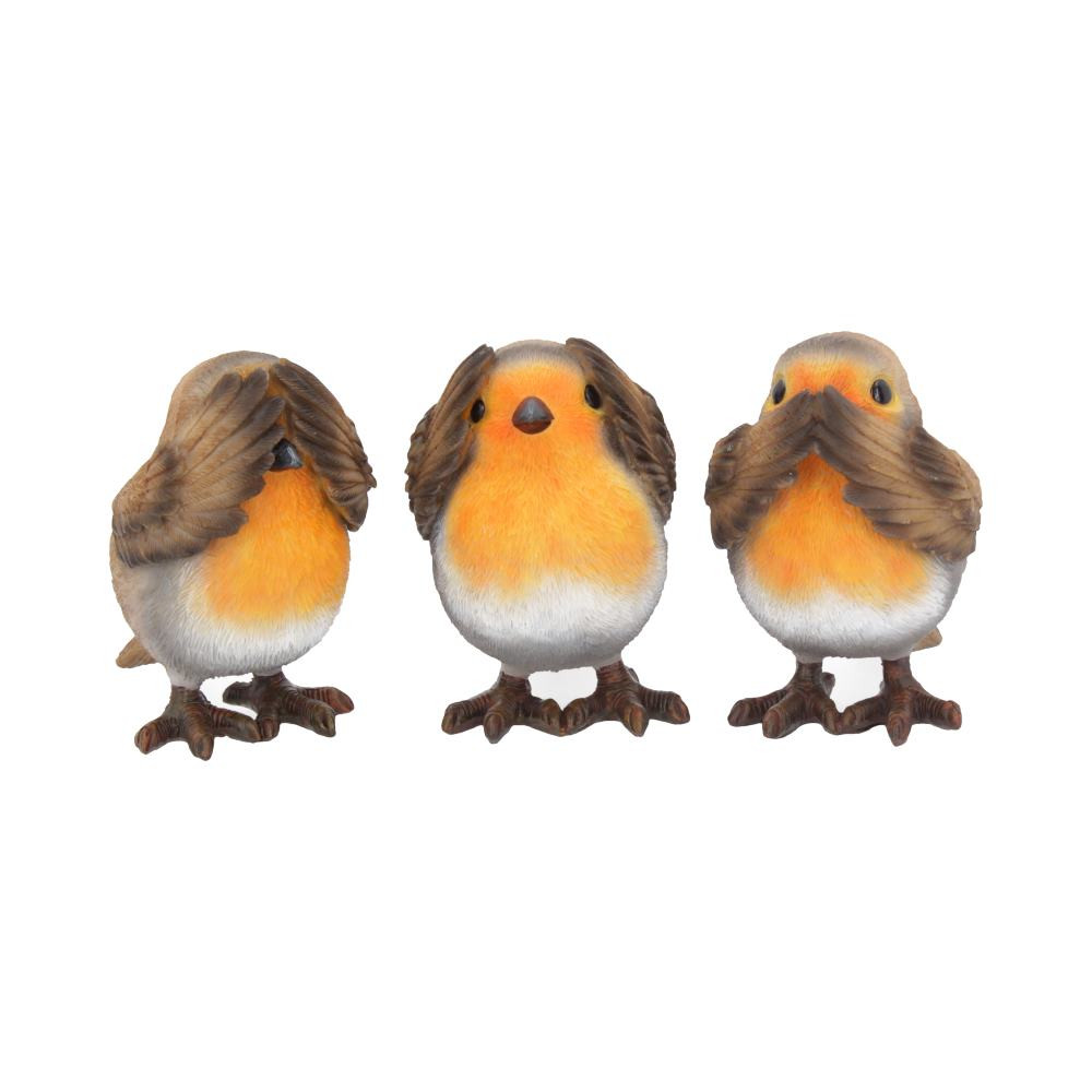 From alternative brand Nemesis Now, this trio of Robins is perfect for Christmas. These three plump birds have adorable eyes and the fattest feet, they seem to have had a few too many mince pies. One holds their wings over their eyes, one clutches their head in disbelief, their wings in their ears, and the third desperately holds their mouth closed. Cast in the finest resin before being expertly hand-painted, this trio embodies Confucius' noble wisdom of See No Evil, Hear No Evil, Speak No Evil!