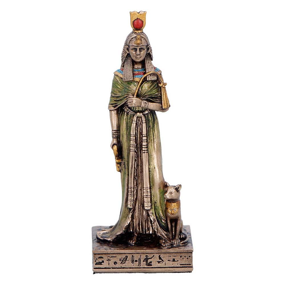 The Egyptian Queen Nefertari Mini Figurine is a beautifully detailed tribute to one of ancient Egypt’s most iconic queens, shown in a poised and stoic stance. Featuring a rich bronze finish with coloured accents, she stands on a base accompanied by a regal cat, symbolising grace and protection. Packaged in a decorative box, it’s ideal for gifting or display. Bring the beauty and power of royal Egypt into your home with this elegant figurine.