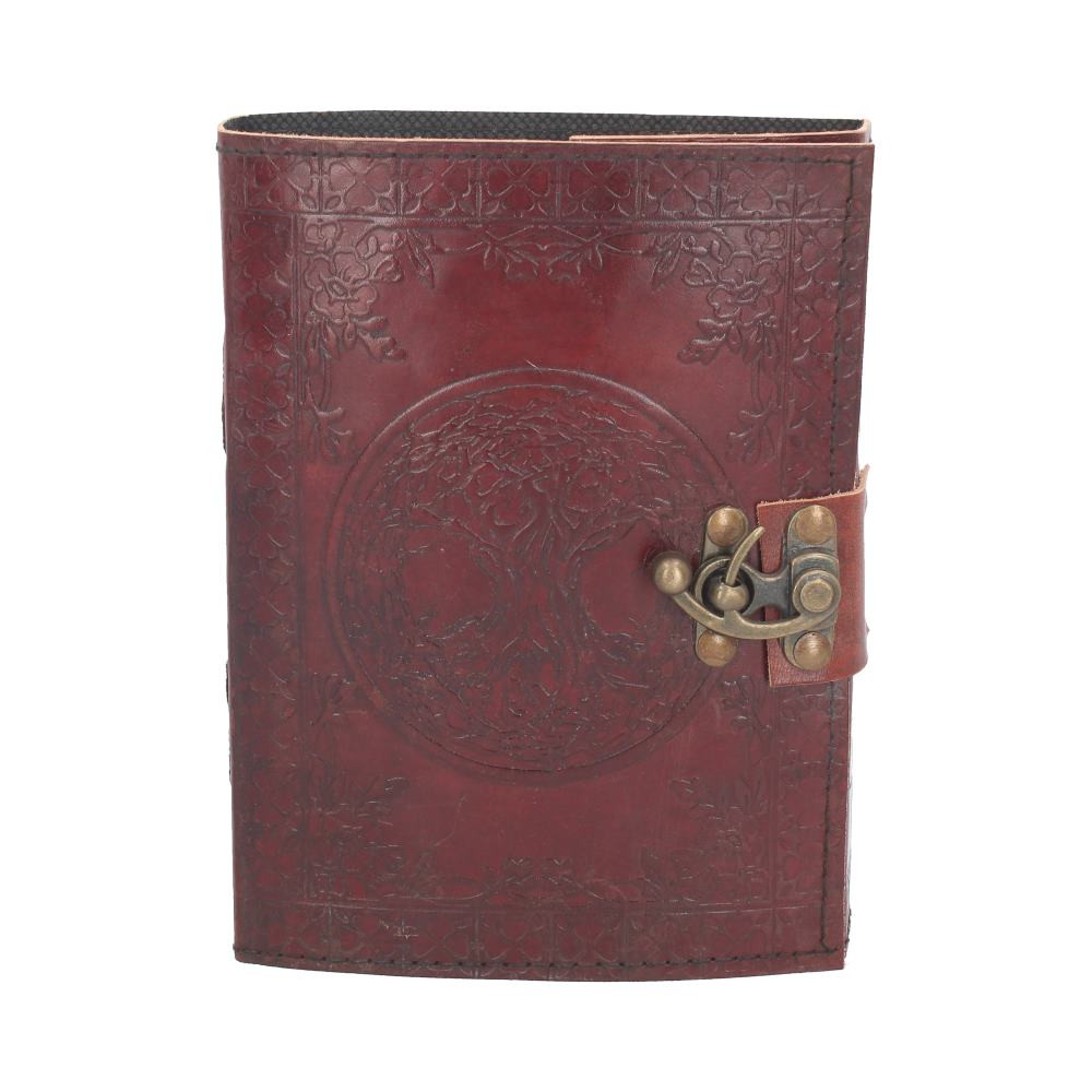 Channel your inner peace with this mystical Leather Journal from alternative brand Nemesis Now's giftware collection. Bound in brown leather, the book comes with one metal clasp, keeping it from falling open unexpectedly. The cover is embossed with a large Tree of Life at the centre and bordered with intricate floral patterns. Symbolising nourishment, transformation, sustenance, spiritual growth, union and fertility. Inside, high-quality plain paper gives you the freedom to record your thoughts and dreams unimpeded.
