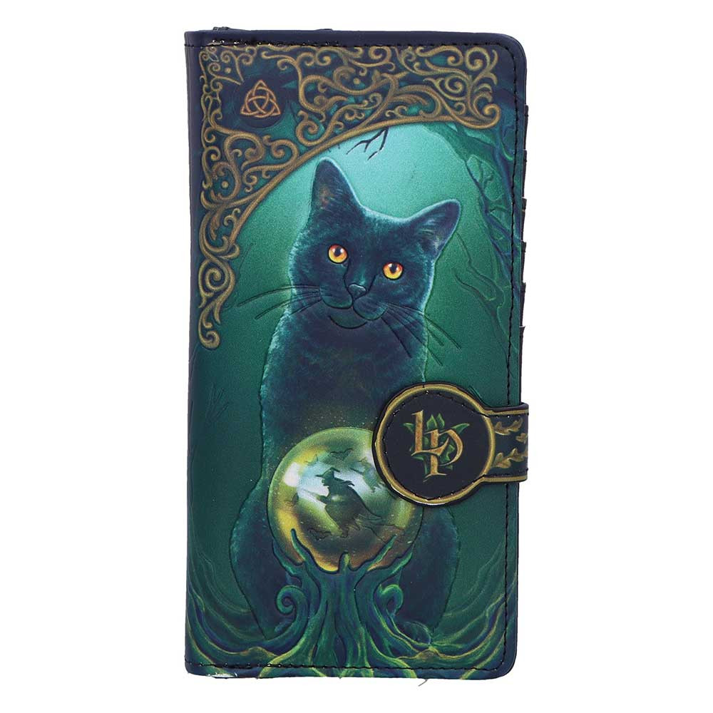 The Rise of the Witches Embossed Purse by Nemesis Now is a beautifully crafted accessory featuring the magical artwork of Lisa Parker. Showcasing a black cat perched behind a glowing, magical orb in a shadowy green forest, the embossed design adds striking texture and depth. This spacious, zip-around purse includes multiple card slots and a secure coin compartment, making it both practical and stylish. Packaged in a protective polybag, it's perfect for gifting or treating yourself. Ideal for fans and fantasy, witchcraft, and gothic style, this purse brings a touch of everyday magic to your accessories.