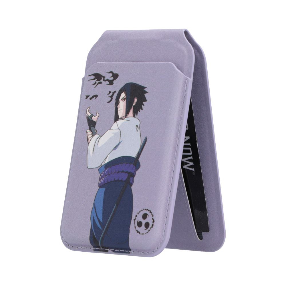 The Naruto Sasuke Magsafe Card Holder is a versatile 2-in-1 accessory that combines a slim wallet and adjustable phone stand in one compact design. Featuring strong built-in Magsafe-compatible magnets, it securely attaches to compatible phones while holding essential cards and easily converts into a hands-free stand for portrait or landscape viewing. The light purple design is finished with a portrait of Sasuke on the back, making it a stylish accessory for fans of the iconic character. It is packaged securely to help ensure it arrives in excellent condition and is ideal for Naruto fans, anime collectors, and smartphone users looking for practical Magsafe accessories. Keep your essentials close while showcasing your favourite shinobi with this functional and eye-catching wallet stand.