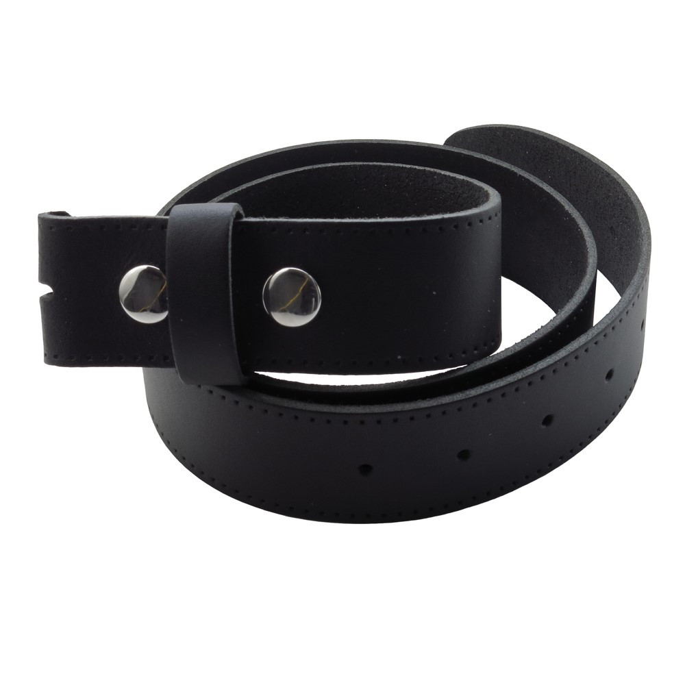 A sturdy, real leather black belt strap for attaching to Alchemy and most other jeans buckles.