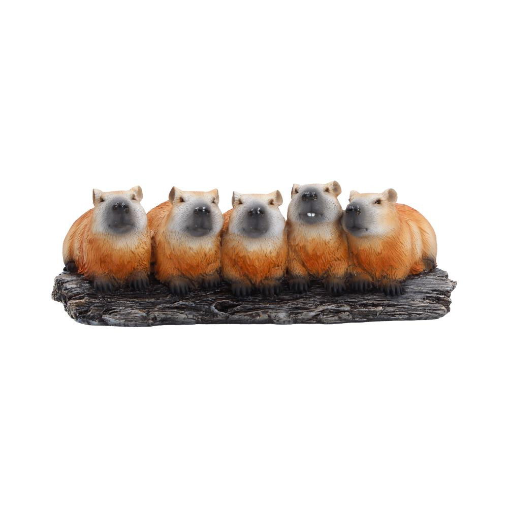 The Capybara Herd figurine is a charming 7cm sculpture depicting five capybaras perched side by side on a detailed branch. Cast in high-quality polyresin and expertly hand-painted in a vibrant orange hue, each figurine captures the playful and endearing nature of these animals. Packaged securely to protect its intricate details during shipping, arriving in perfect condition for display. Perfect for animal lovers, wildlife enthusiasts, and collectors of unique decor, this delightful capybara herd brings a touch of whimsy and personality to any home or office, making it an ideal gift or conversation piece.