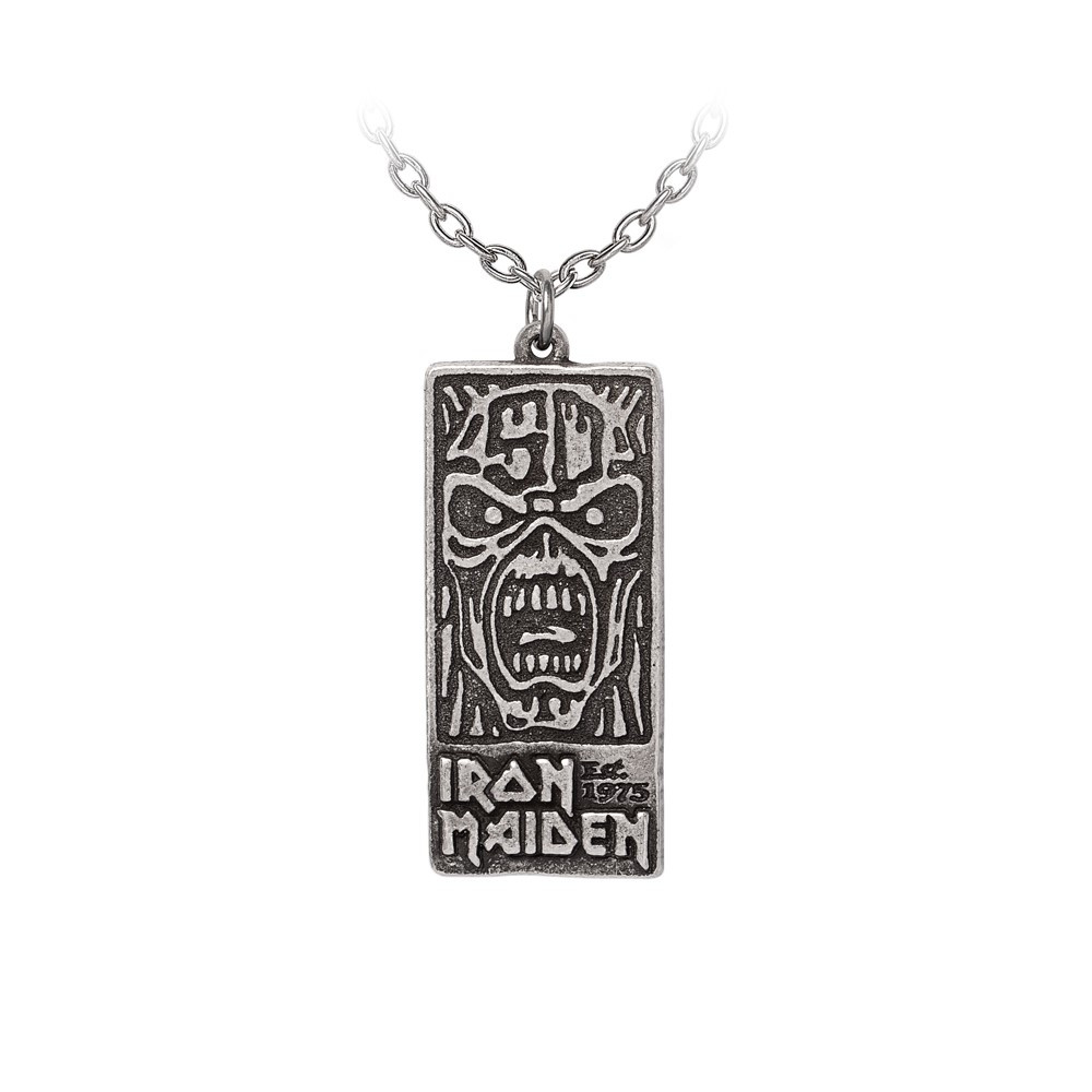 Celebrate five decades of heavy metal legend with this official Iron Maiden 50th Anniversary necklace. Crafted in a bold tablet-style design, this striking pendant honours the legacy of one of rock's most iconic bands. Handmade from fine English pewter by Alchemy, the original creators of rock and roll jewellery, this piece is built with the same intensity and attention to detail that defines Iron Maiden's music. Complete with a matching chain, this officially licensed necklace is the ultimate tribute for die-hard fans. Whether you've followed Maiden since Number of the Beast or discovered them more recently, this commemorative piece is a must-have for any true metalhead. • Official Iron Maiden 50th Anniversary merchandise • Tablet-style design featuring exclusive anniversary detailing • Handmade from fine English pewter by Alchemy ,the pioneers of original rock jewellery • Includes matching chain - ready to wear or display • Perfect for collectors, fans, and lovers of classic British heavy metal • Official licensed merchandise Mark 50 years of metal mastery with this premium Iron Maiden necklace. A timeless piece for those who live for the music.